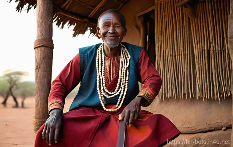 보츠와나 전통 춤과 음악 - **A Botswanan 'Segaba' Dance Storyteller.**
    A dignified Botswanan man in his late 40s or 50s, we...