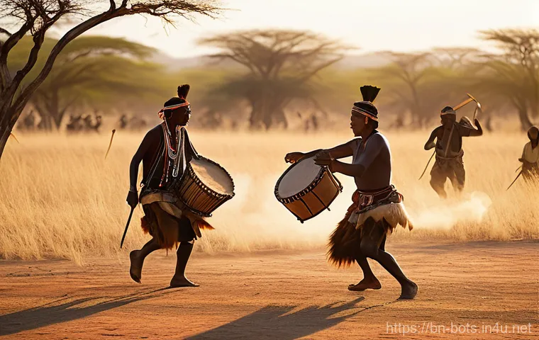 보츠와나 전통 춤과 음악 - **Vibrant Botswanan Community 'Tano-Naka' Celebration.**
    A dynamic and joyful scene of approxima...