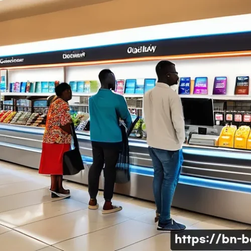 Home 26 보츠와나에서 신용카드 사용 가능 여부 - A bustling urban shopping mall scene in Gaborone, Botswana, featuring diverse adults using credit ca...